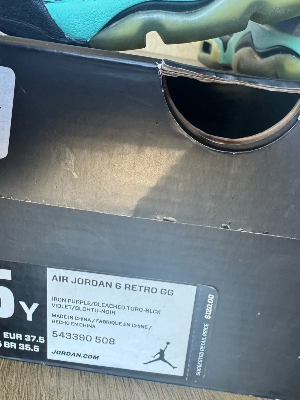 Jordan Retro 6 Kids' Purple and Teal High-Top Sneakers
